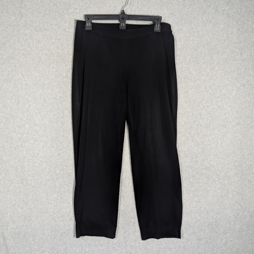 Misook Knit Pants Womens Small Black High Waist Straight Leg Slinky Cropped‎